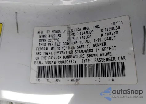 2012 Acura Tl 3.7 from USA, damaged, VIN 19UUA9F79CA004605